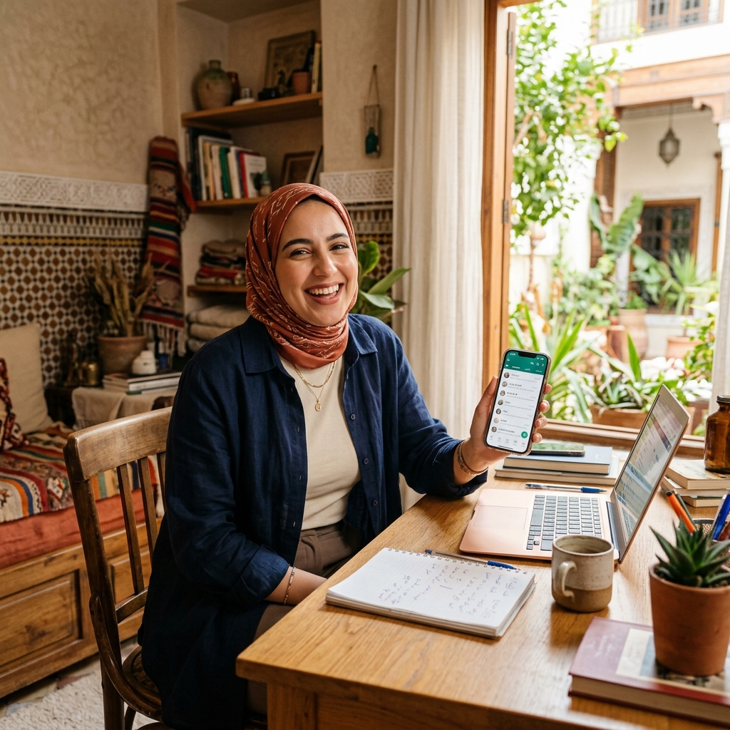 Moroccan female entrepreneur working online